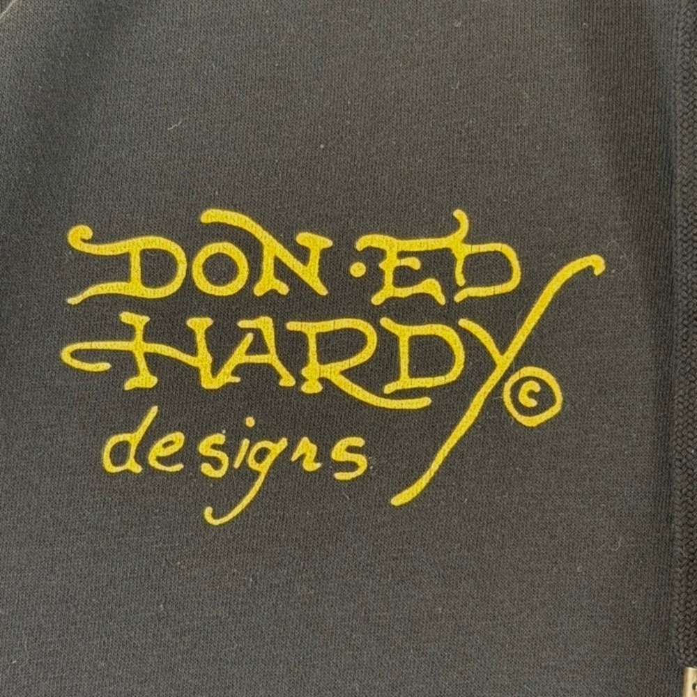 Ed Hardy Tiger Graphic Sweatpants Black Wide Leg Womens XS Retro Gold Foil Y2K - Picture 7 of 12